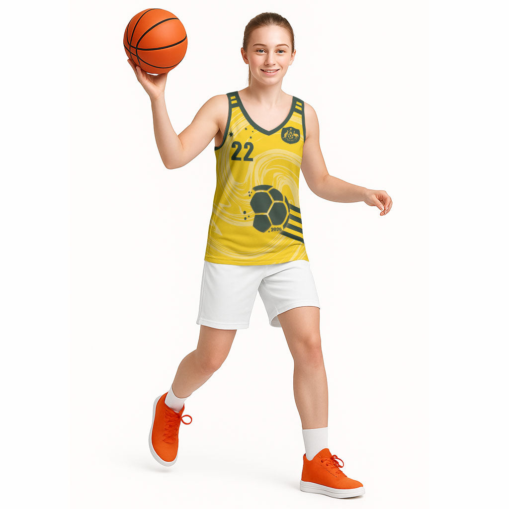Australia Socceroos 2026 Custom Basketball Jersey Golden Sporty Style