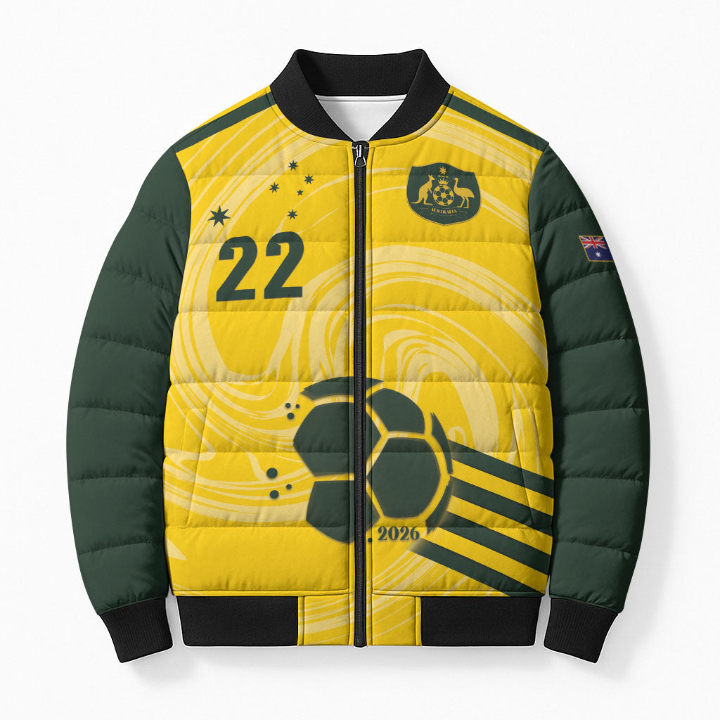 Australia Socceroos 2026 Custom Bomber Puffer Jacket Golden Sporty Style