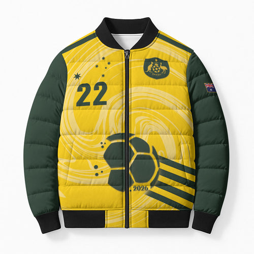 Australia Socceroos 2026 Custom Bomber Puffer Jacket Golden Sporty Style