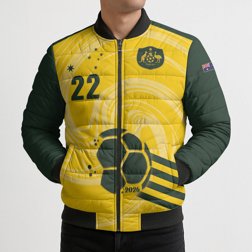 Australia Socceroos 2026 Custom Bomber Puffer Jacket Golden Sporty Style