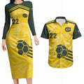 Australia Socceroos 2026 Custom Couples Matching Long Sleeve Bodycon Dress and Hawaiian Shirt Golden Sporty Style