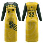 Australia Socceroos 2026 Custom Couples Matching Long Sleeve Bodycon Dress and Long Sleeve Button Shirt Golden Sporty Style