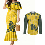 Australia Socceroos 2026 Custom Couples Matching Mermaid Dress and Long Sleeve Button Shirt Golden Sporty Style