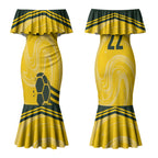 Australia Socceroos 2026 Custom Couples Matching Mermaid Dress and Long Sleeve Button Shirt Golden Sporty Style