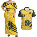 Australia Socceroos 2026 Custom Couples Matching Off Shoulder Maxi Dress and Hawaiian Shirt Golden Sporty Style