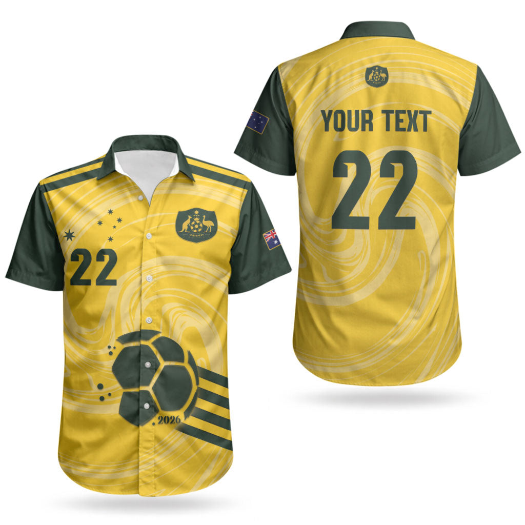 Australia Socceroos 2026 Custom Couples Matching Off Shoulder Maxi Dress and Hawaiian Shirt Golden Sporty Style