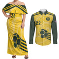Australia Socceroos 2026 Custom Couples Matching Off Shoulder Maxi Dress and Long Sleeve Button Shirt Golden Sporty Style