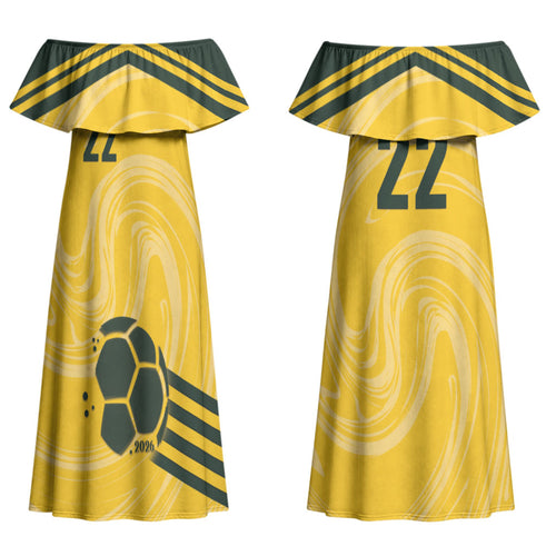 Australia Socceroos 2026 Custom Couples Matching Off Shoulder Maxi Dress and Long Sleeve Button Shirt Golden Sporty Style