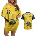 Australia Socceroos 2026 Custom Couples Matching Off Shoulder Short Dress and Hawaiian Shirt Golden Sporty Style