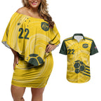 Australia Socceroos 2026 Custom Couples Matching Off Shoulder Short Dress and Hawaiian Shirt Golden Sporty Style
