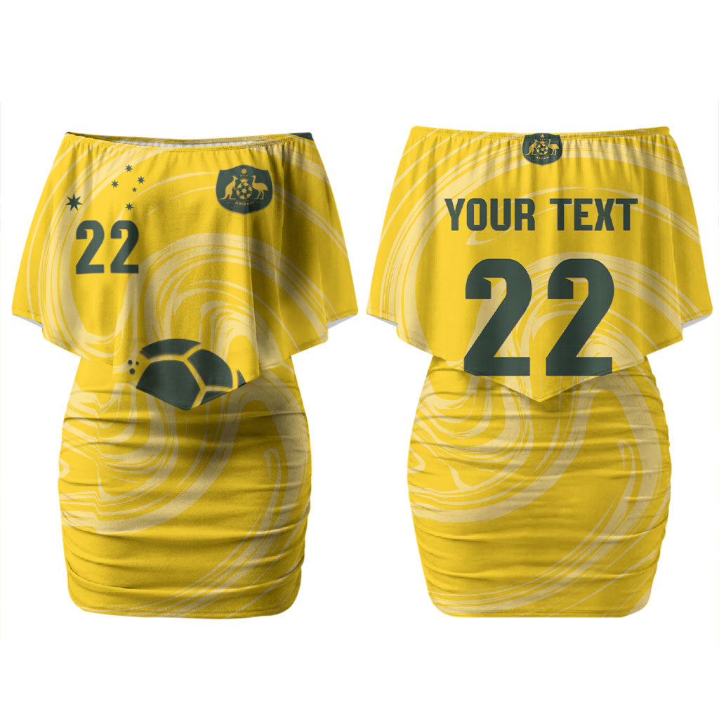 Australia Socceroos 2026 Custom Couples Matching Off Shoulder Short Dress and Hawaiian Shirt Golden Sporty Style