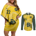 Australia Socceroos 2026 Custom Couples Matching Off Shoulder Short Dress and Long Sleeve Button Shirt Golden Sporty Style
