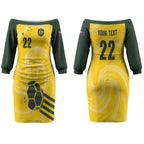 Australia Socceroos 2026 Custom Couples Matching Off The Shoulder Long Sleeve Dress and Hawaiian Shirt Golden Sporty Style