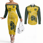 Australia Socceroos 2026 Custom Couples Matching Off The Shoulder Long Sleeve Dress and Long Sleeve Button Shirt Golden Sporty Style