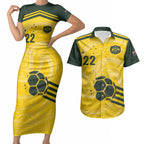 Australia Socceroos 2026 Custom Couples Matching Short Sleeve Bodycon Dress and Hawaiian Shirt Golden Sporty Style
