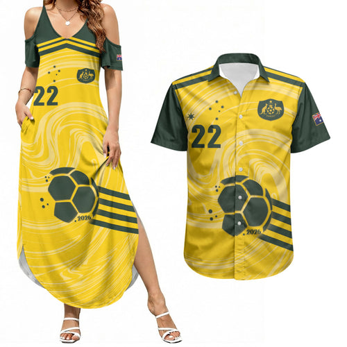 Australia Socceroos 2026 Custom Couples Matching Summer Maxi Dress and Hawaiian Shirt Golden Sporty Style