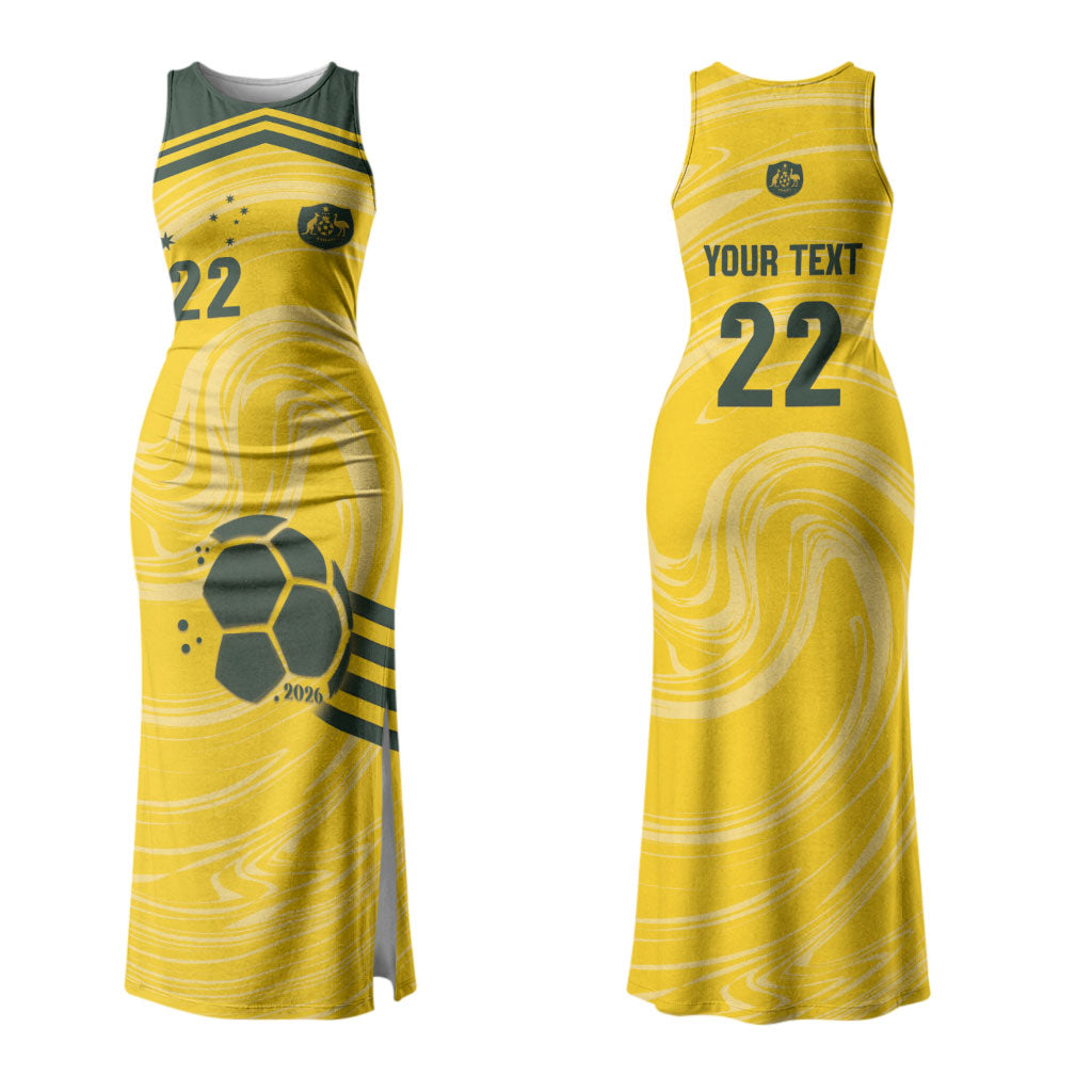 Australia Socceroos 2026 Custom Couples Matching Tank Maxi Dress and Long Sleeve Button Shirt Golden Sporty Style
