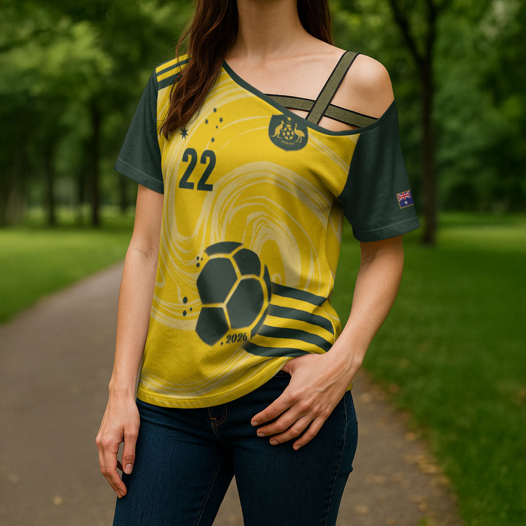 Australia Socceroos 2026 Custom Cross Shoulder Shirt Golden Sporty Style