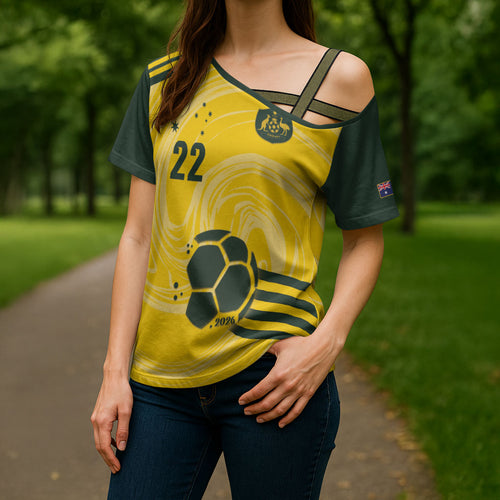 Australia Socceroos 2026 Custom Cross Shoulder Shirt Golden Sporty Style