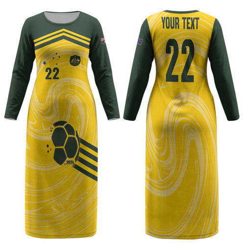 Australia Socceroos 2026 Custom Family Matching Long Sleeve Bodycon Dress and Hawaiian Shirt Golden Sporty Style