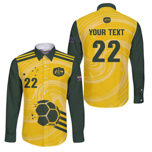 Australia Socceroos 2026 Custom Family Matching Off The Shoulder Long Sleeve Dress and Hawaiian Shirt Golden Sporty Style