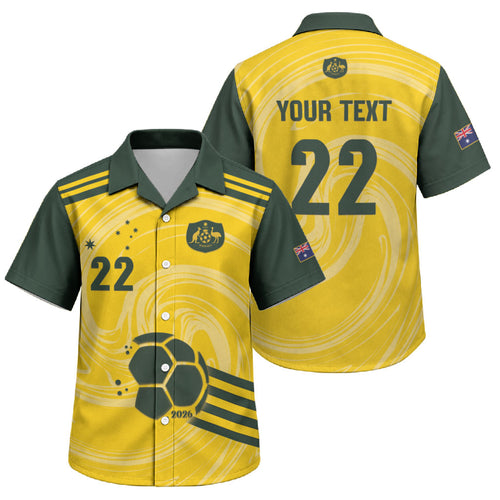 Australia Socceroos 2026 Custom Family Matching Off Shoulder Short Dress and Hawaiian Shirt Golden Sporty Style