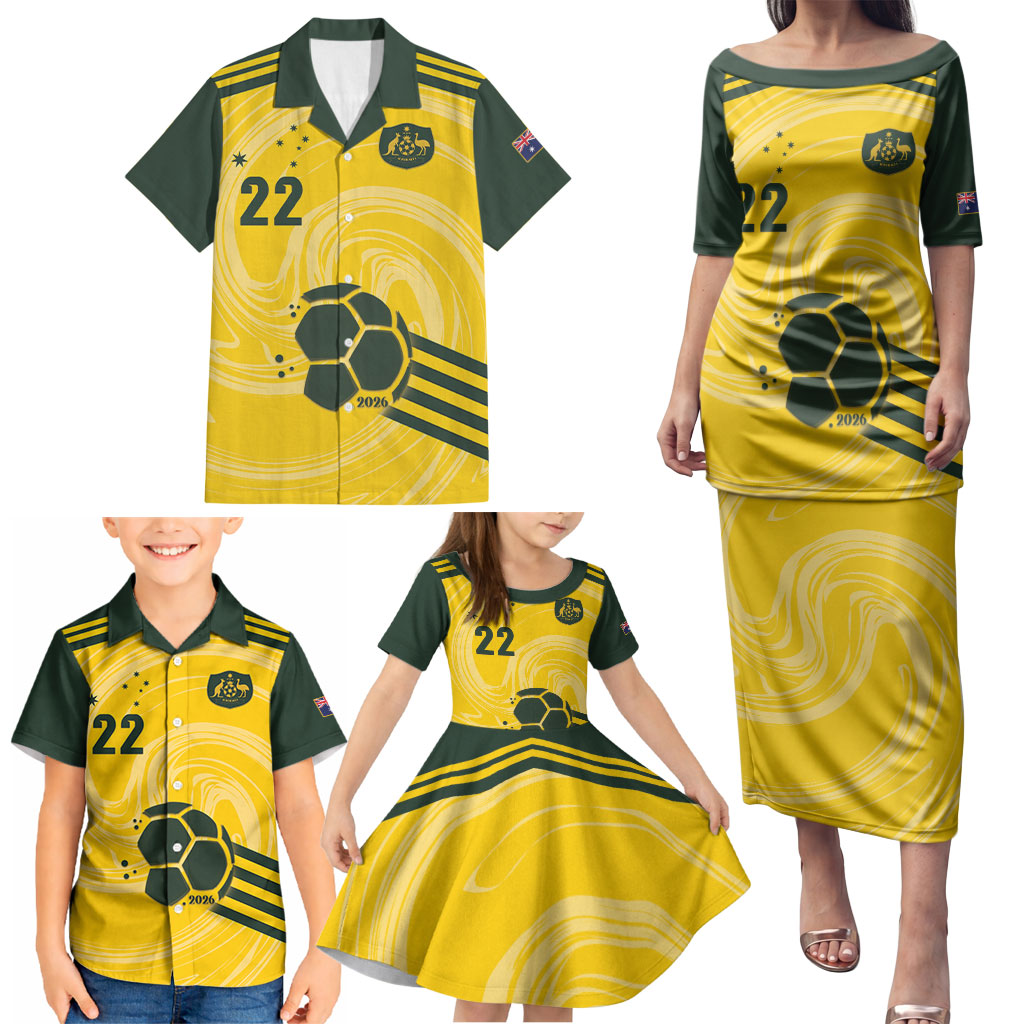 Australia Socceroos 2026 Custom Family Matching Puletasi and Hawaiian Shirt Golden Sporty Style