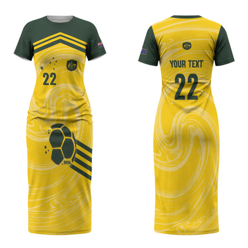 Australia Socceroos 2026 Custom Family Matching Short Sleeve Bodycon Dress and Hawaiian Shirt Golden Sporty Style