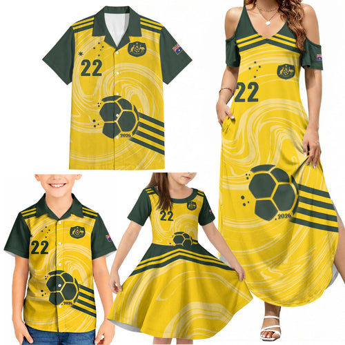 Australia Socceroos 2026 Custom Family Matching Summer Maxi Dress and Hawaiian Shirt Golden Sporty Style