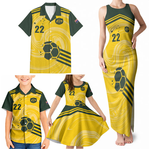 Australia Socceroos 2026 Custom Family Matching Tank Maxi Dress and Hawaiian Shirt Golden Sporty Style