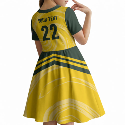 Australia Socceroos 2026 Custom Kid Short Sleeve Dress Golden Sporty Style
