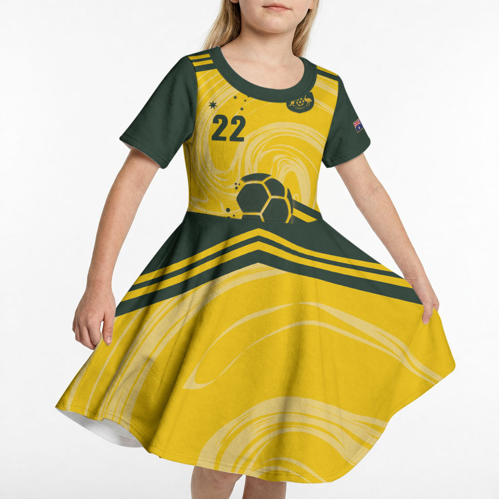 Australia Socceroos 2026 Custom Kid Short Sleeve Dress Golden Sporty Style