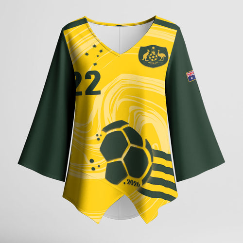 Australia Socceroos 2026 Custom Kimono Sleeve Blouse Golden Sporty Style