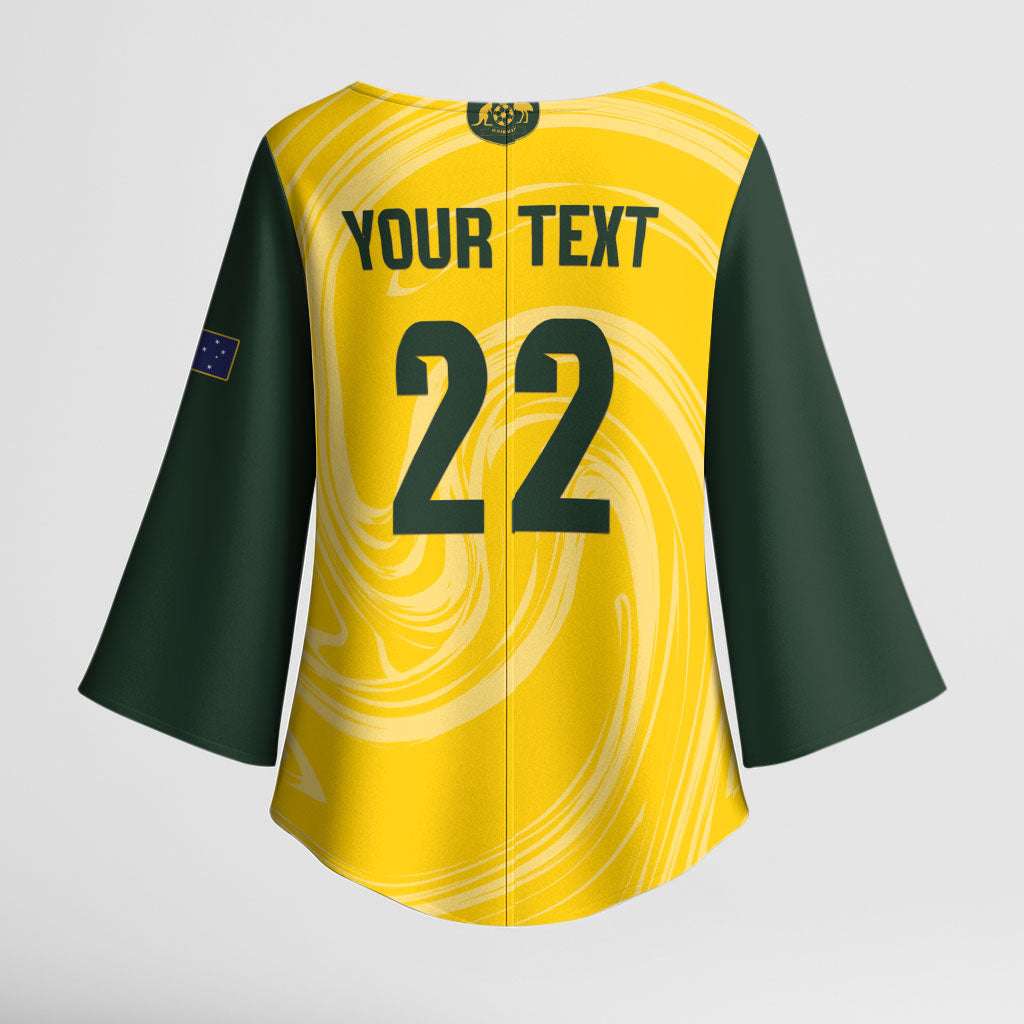 Australia Socceroos 2026 Custom Kimono Sleeve Blouse Golden Sporty Style
