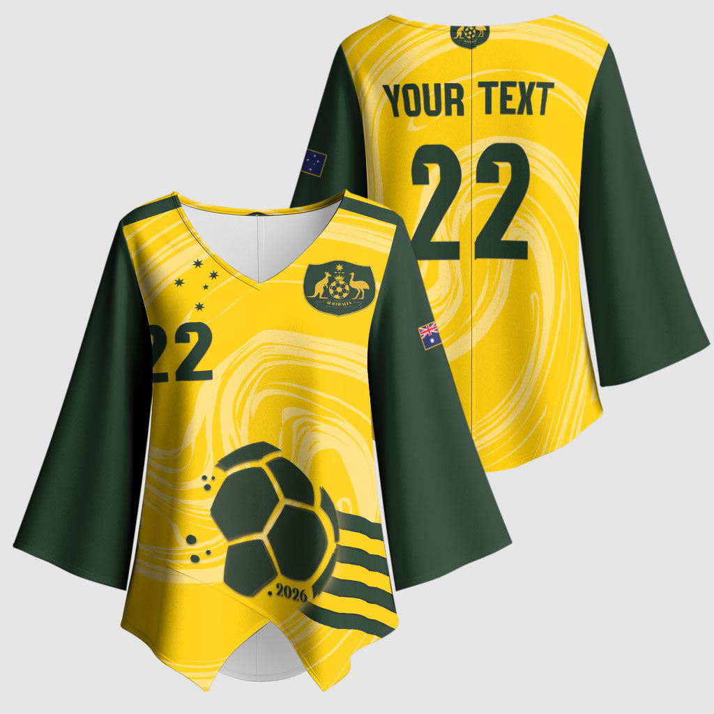 Australia Socceroos 2026 Custom Kimono Sleeve Blouse Golden Sporty Style