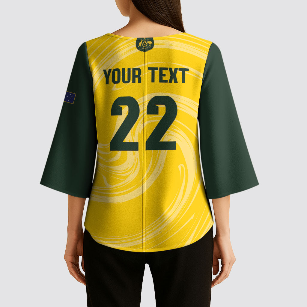 Australia Socceroos 2026 Custom Kimono Sleeve Blouse Golden Sporty Style