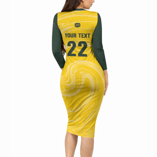 Australia Socceroos 2026 Custom Long Sleeve Bodycon Dress Golden Sporty Style