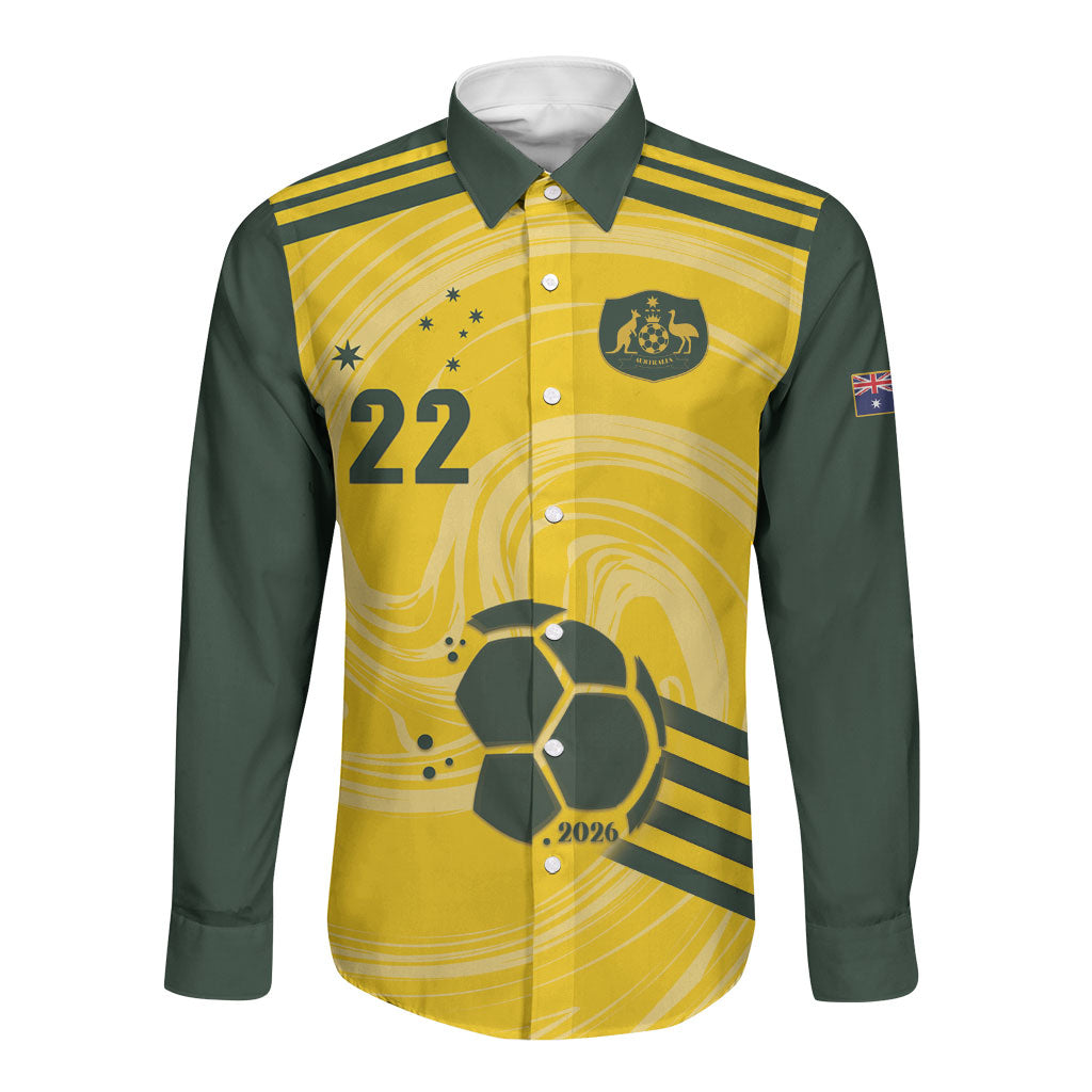 Australia Socceroos 2026 Custom Long Sleeve Button Shirt Golden Sporty Style