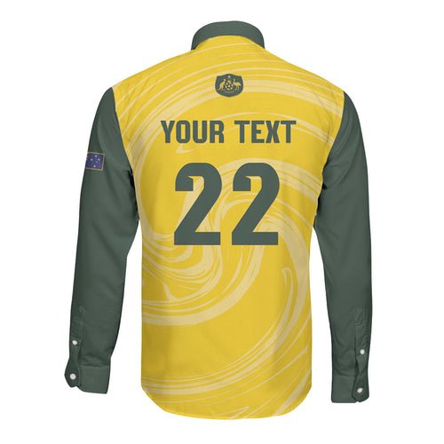 Australia Socceroos 2026 Custom Long Sleeve Button Shirt Golden Sporty Style