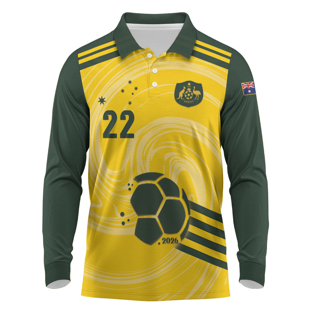 Australia Socceroos 2026 Custom Long Sleeve Polo Shirt Golden Sporty Style