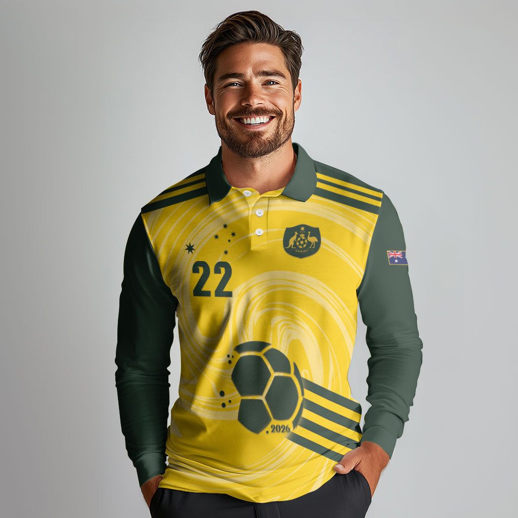 Australia Socceroos 2026 Custom Long Sleeve Polo Shirt Golden Sporty Style