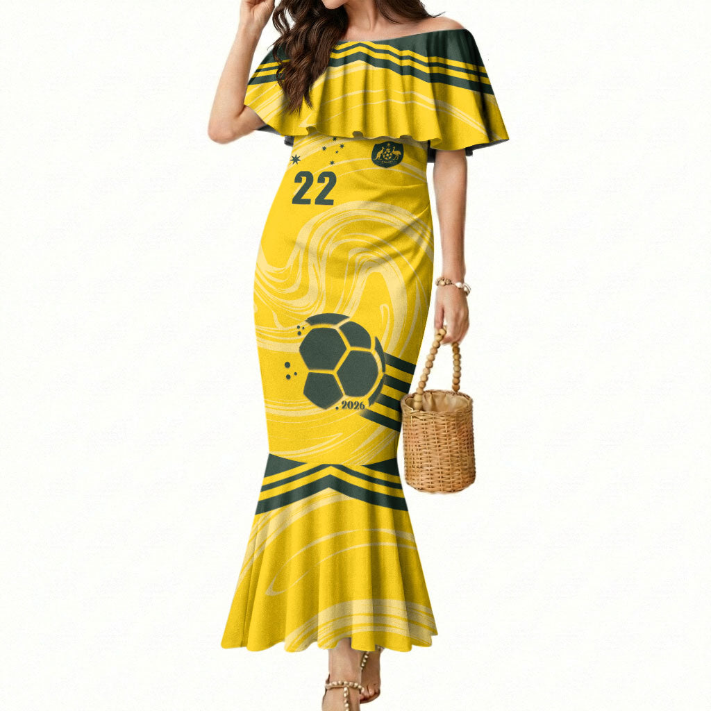 Australia Socceroos 2026 Custom Mermaid Dress Golden Sporty Style
