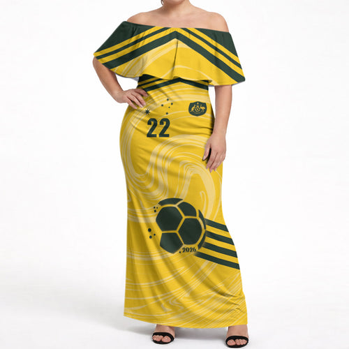Australia Socceroos 2026 Custom Off Shoulder Maxi Dress Golden Sporty Style