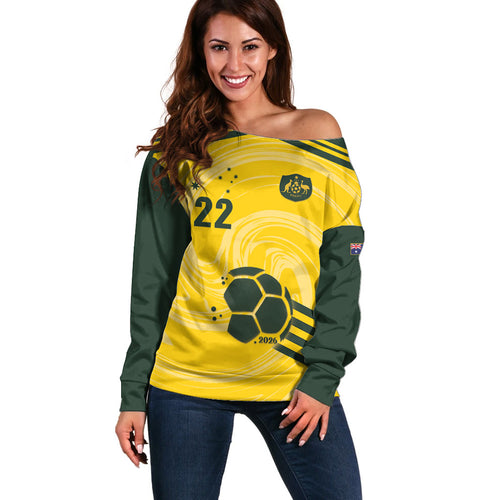 Australia Socceroos 2026 Custom Off Shoulder Sweater Golden Sporty Style