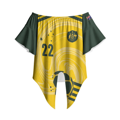 Australia Socceroos 2026 Custom Off Shoulder Wrap Waist Top Golden Sporty Style