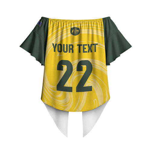 Australia Socceroos 2026 Custom Off Shoulder Wrap Waist Top Golden Sporty Style