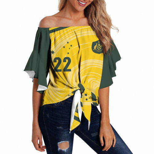 Australia Socceroos 2026 Custom Off Shoulder Wrap Waist Top Golden Sporty Style