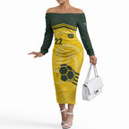 Australia Socceroos 2026 Custom Off The Shoulder Long Sleeve Dress Golden Sporty Style