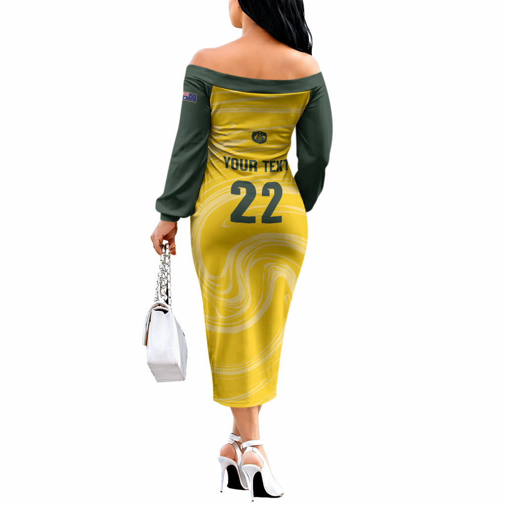 Australia Socceroos 2026 Custom Off The Shoulder Long Sleeve Dress Golden Sporty Style