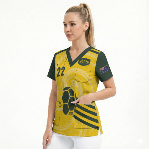 Australia Socceroos 2026 Custom Scrub Top Golden Sporty Style